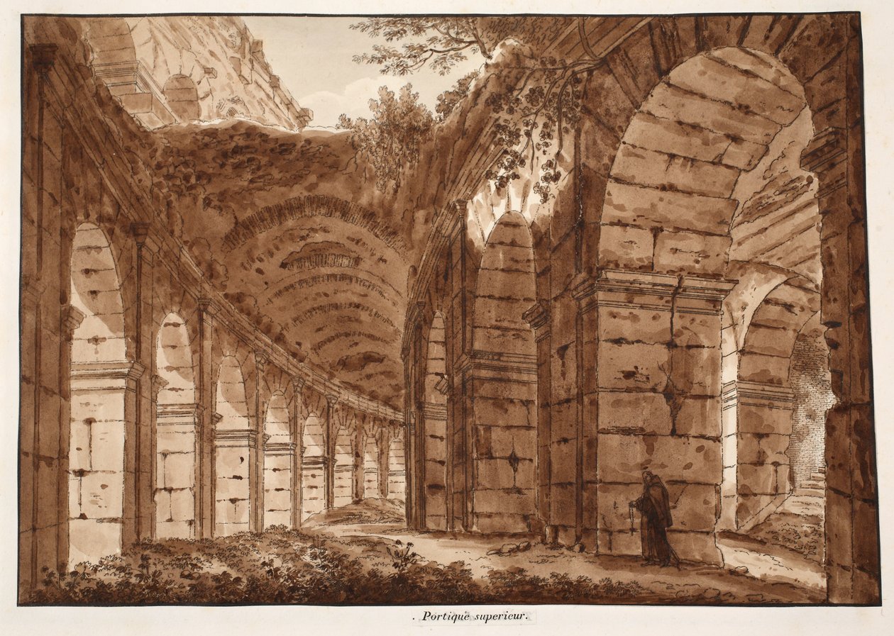 Colosseums øverste etage, 1833 (ætsning med brun vask) af Agostino Tofanelli