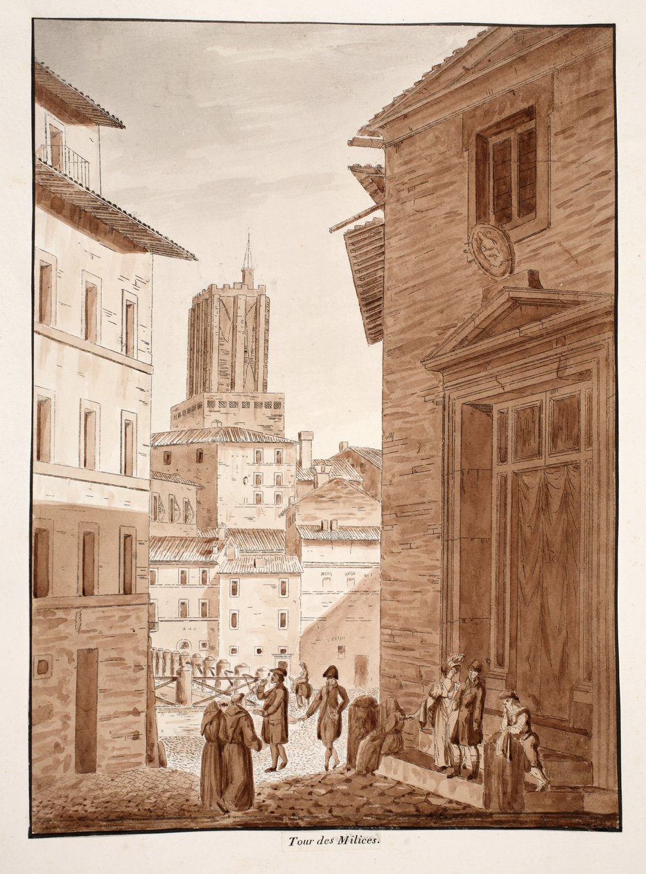 Torre delle Milizie, 1833 (ætsning med brun vask) af Agostino Tofanelli