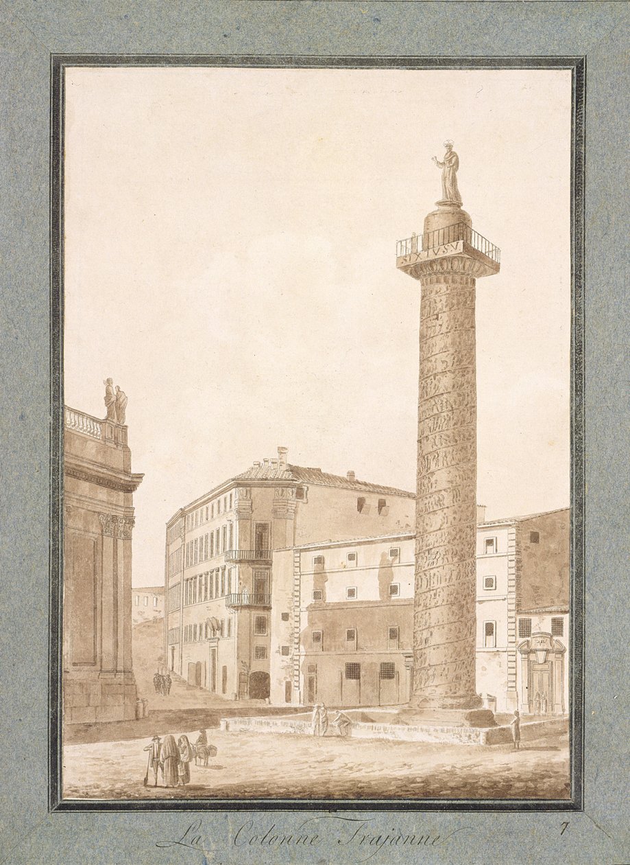 Trajans søjle, Rom (pen og blæk og sepia vask på papir) af Agostino Tofanelli