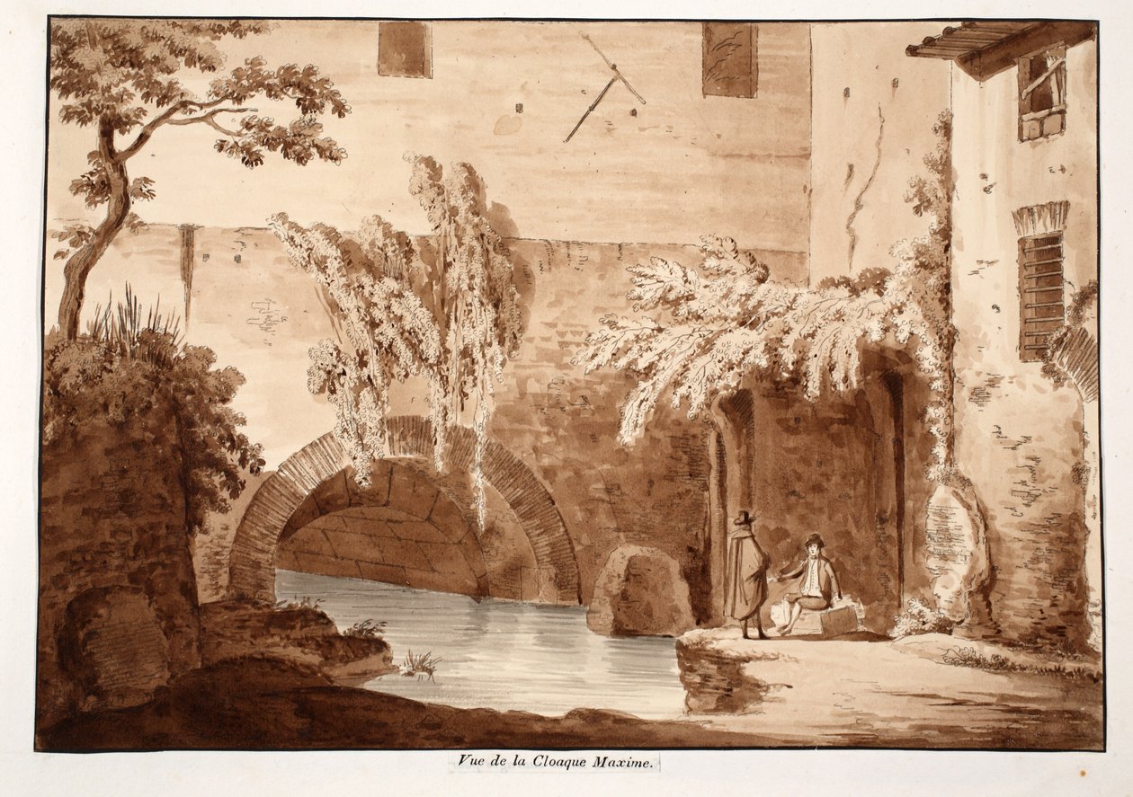 Udsigt over Cloaca Maxima, 1833 (ætsning med brun vask) af Agostino Tofanelli