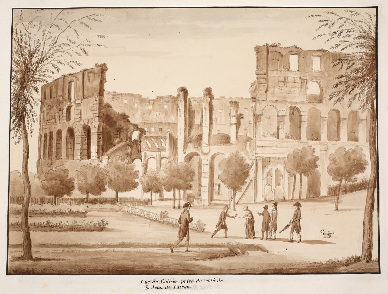 Udsigt over Colosseum fra siden af St. John Lateran, 1833 (ætsning med brun vask) af Agostino Tofanelli