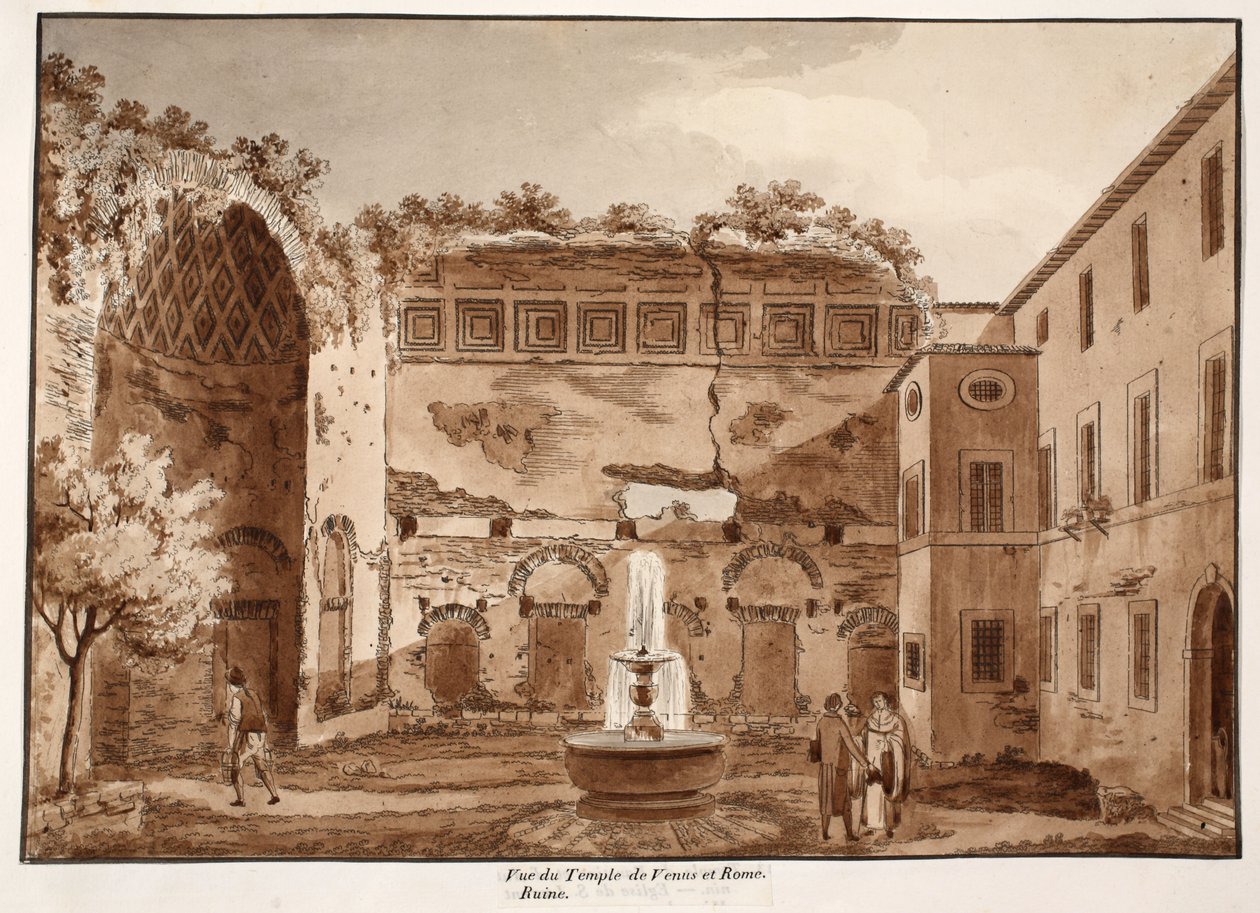 Udsigt over Venustemplet og Rom, ruiner, 1833 (ætsning med brun vask) af Agostino Tofanelli