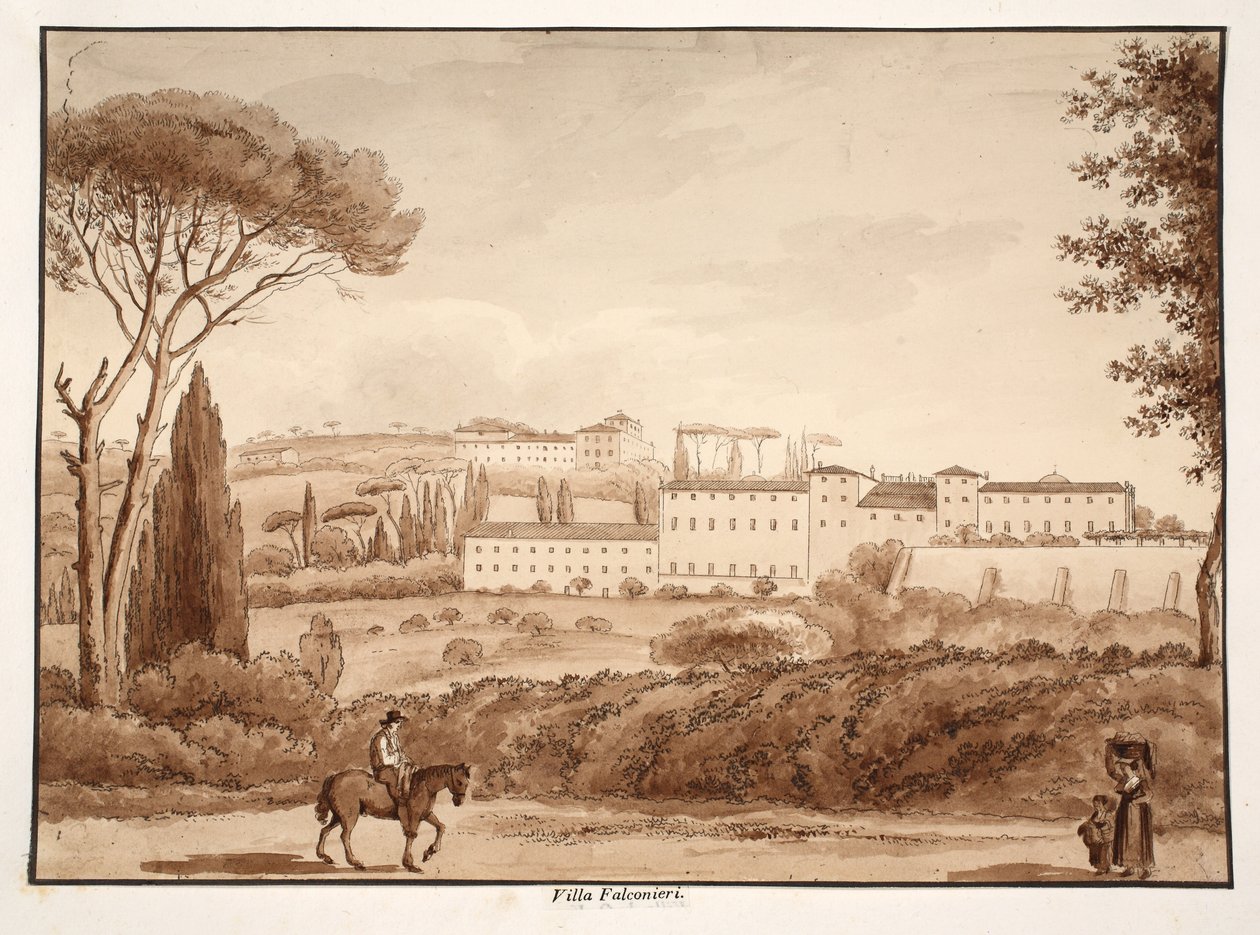 Villa Falconieri, 1833 (ætsning med brun vask) af Agostino Tofanelli