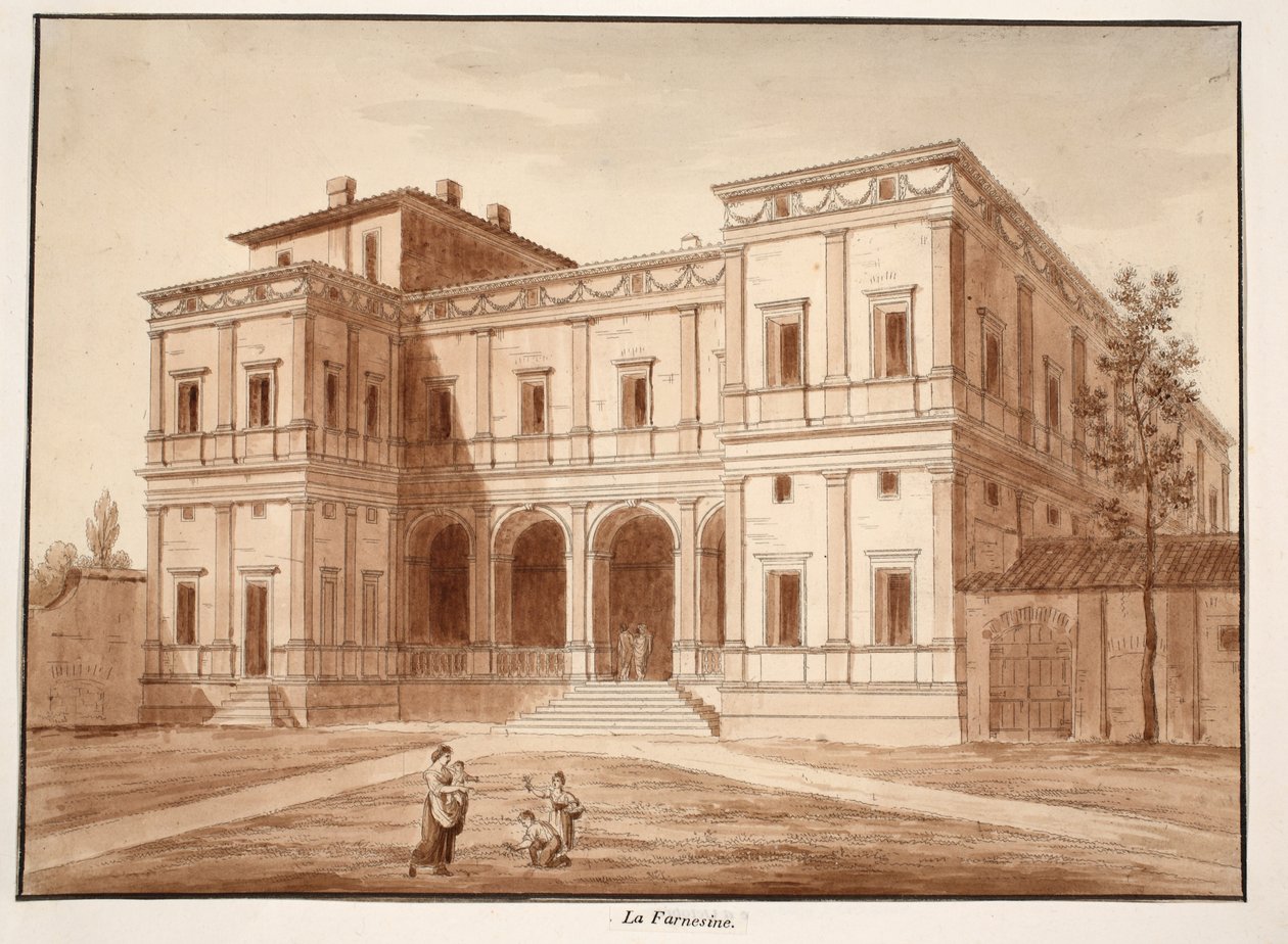 Villa Farnesina, 1833 (ætsning med brun vask) af Agostino Tofanelli