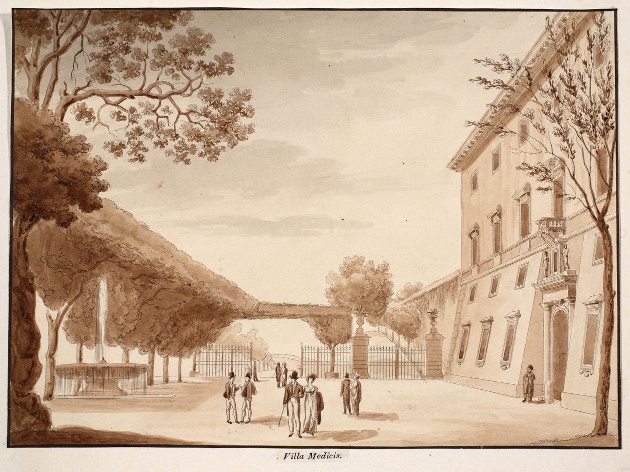 Villa Medici, 1833 (ætsning med brun vask) af Agostino Tofanelli