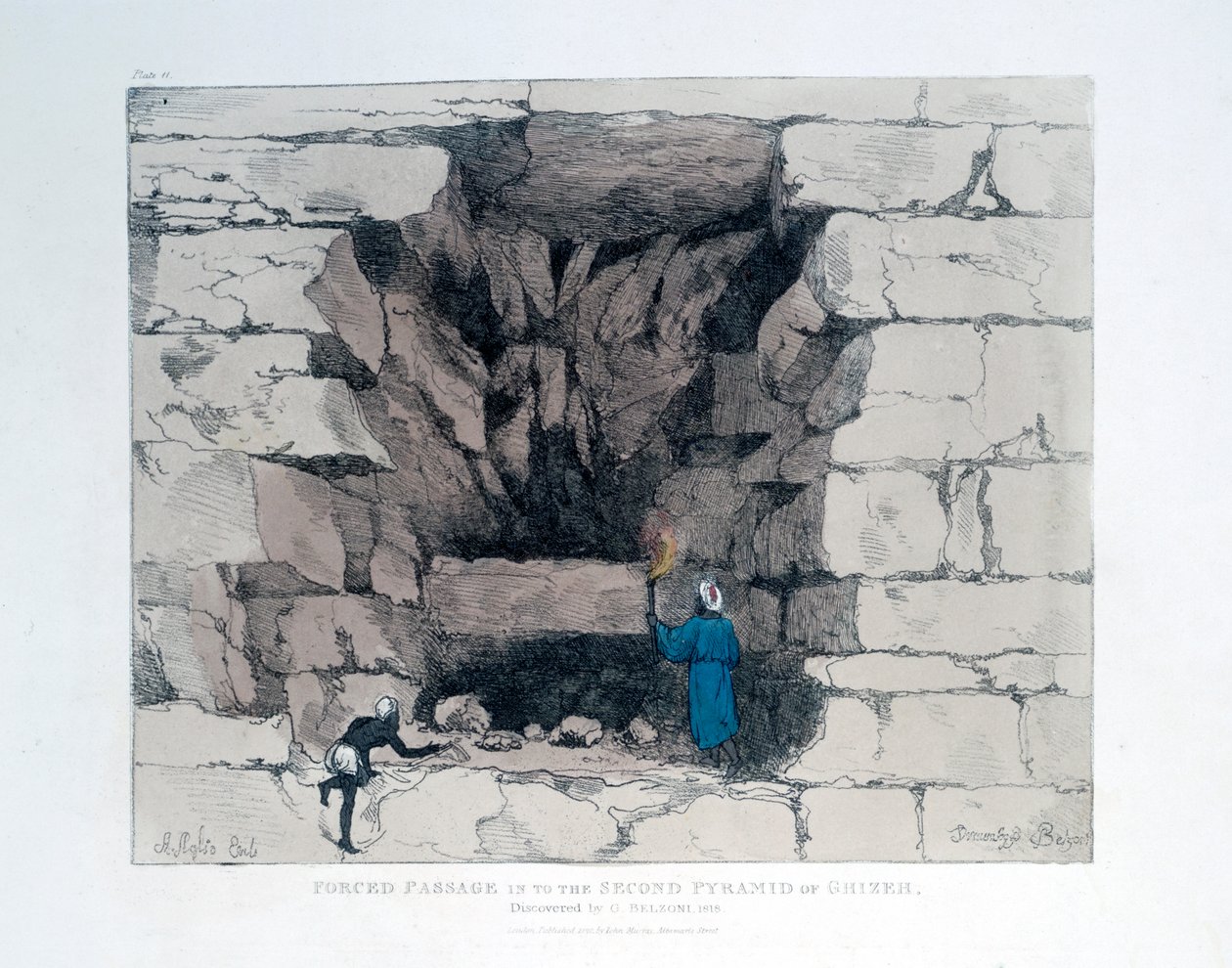Tvunget passage i den anden pyramide i Giza, Egypten, 1820 af Agostino Aglio