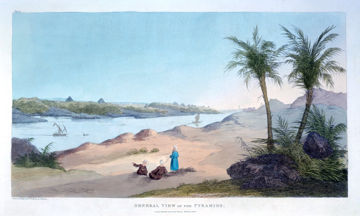 Generelt syn på pyramiderne, Egypten, 1820 af Agostino Aglio