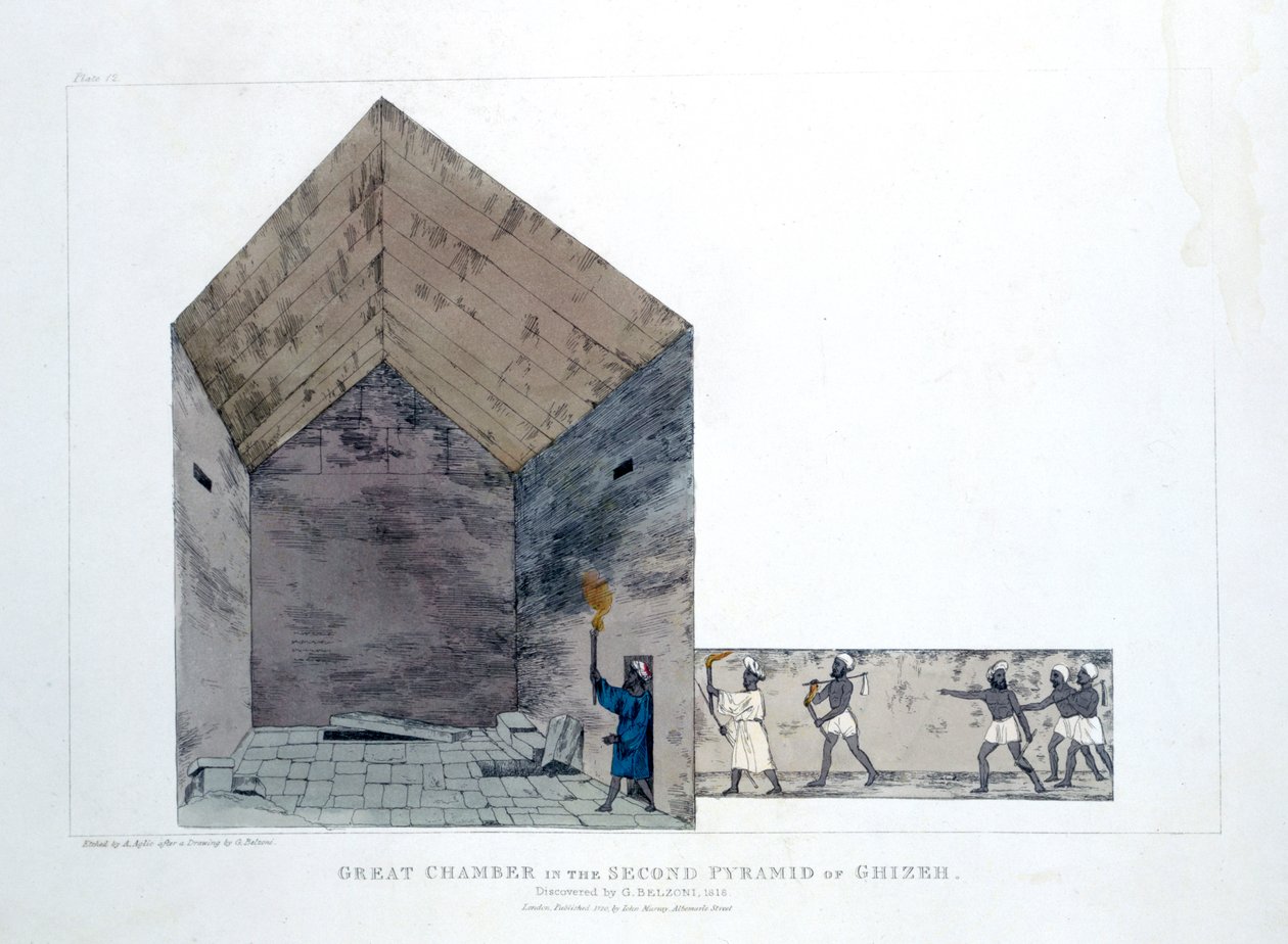 Det store kammer i den anden pyramide i Giza, Egypten, 1820 af Agostino Aglio