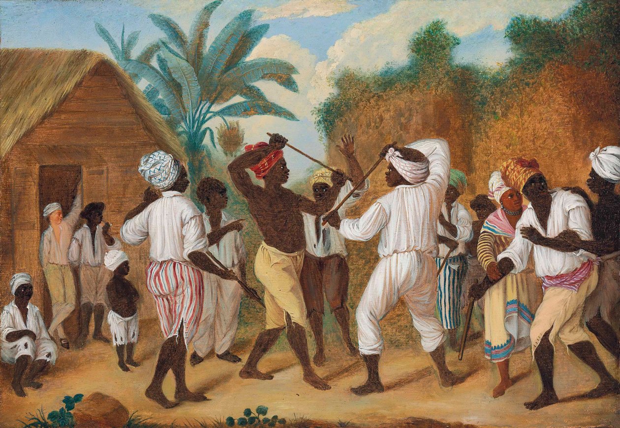 En kuglekamp mellem engelske og franske negre på øen Dominica af Agostino Brunias