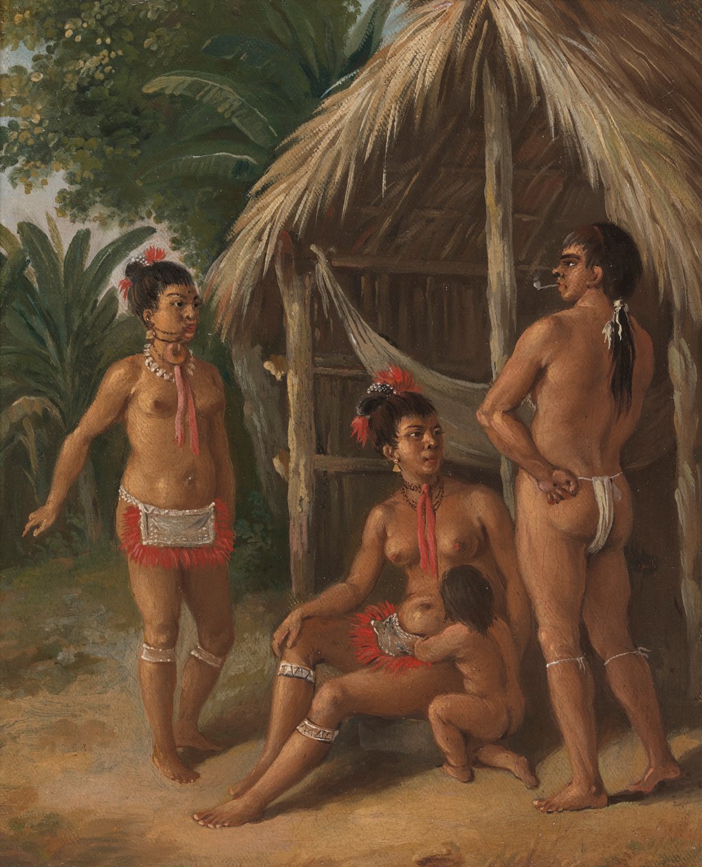En Carib-familie på Leeward Islands uden for en hytte af Agostino Brunias