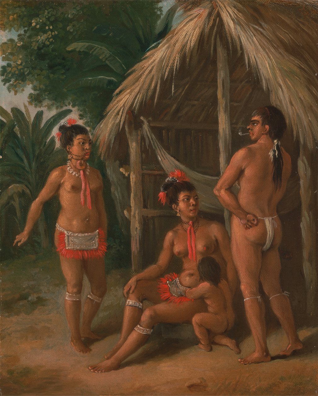 En Carib-familie på Leeward Islands uden for en hytte, ca. 1780. af Agostino Brunias