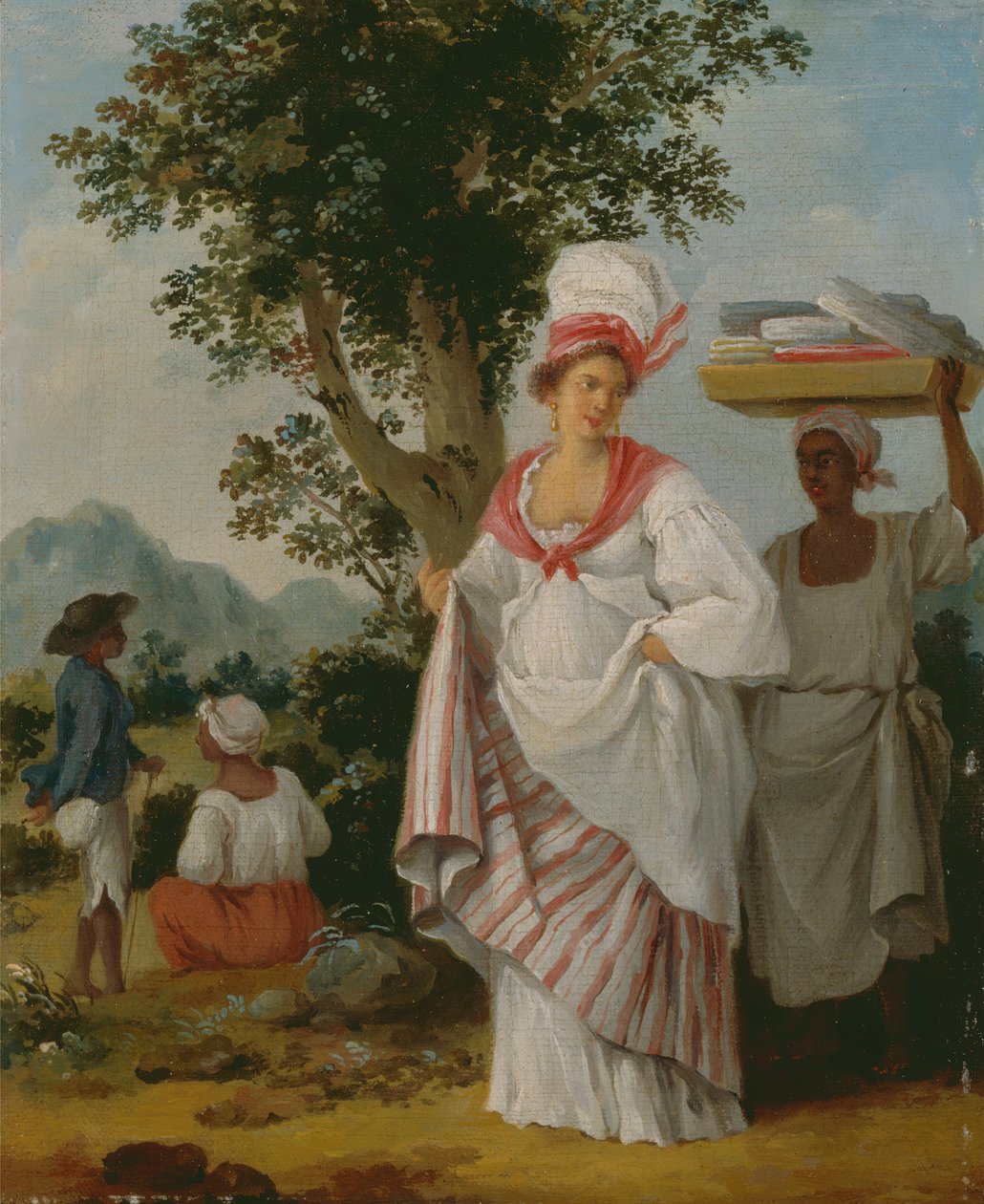 En vestindisk kreolsk kvinde overværet af sin sorte tjener, ca. 1780. af Agostino Brunias