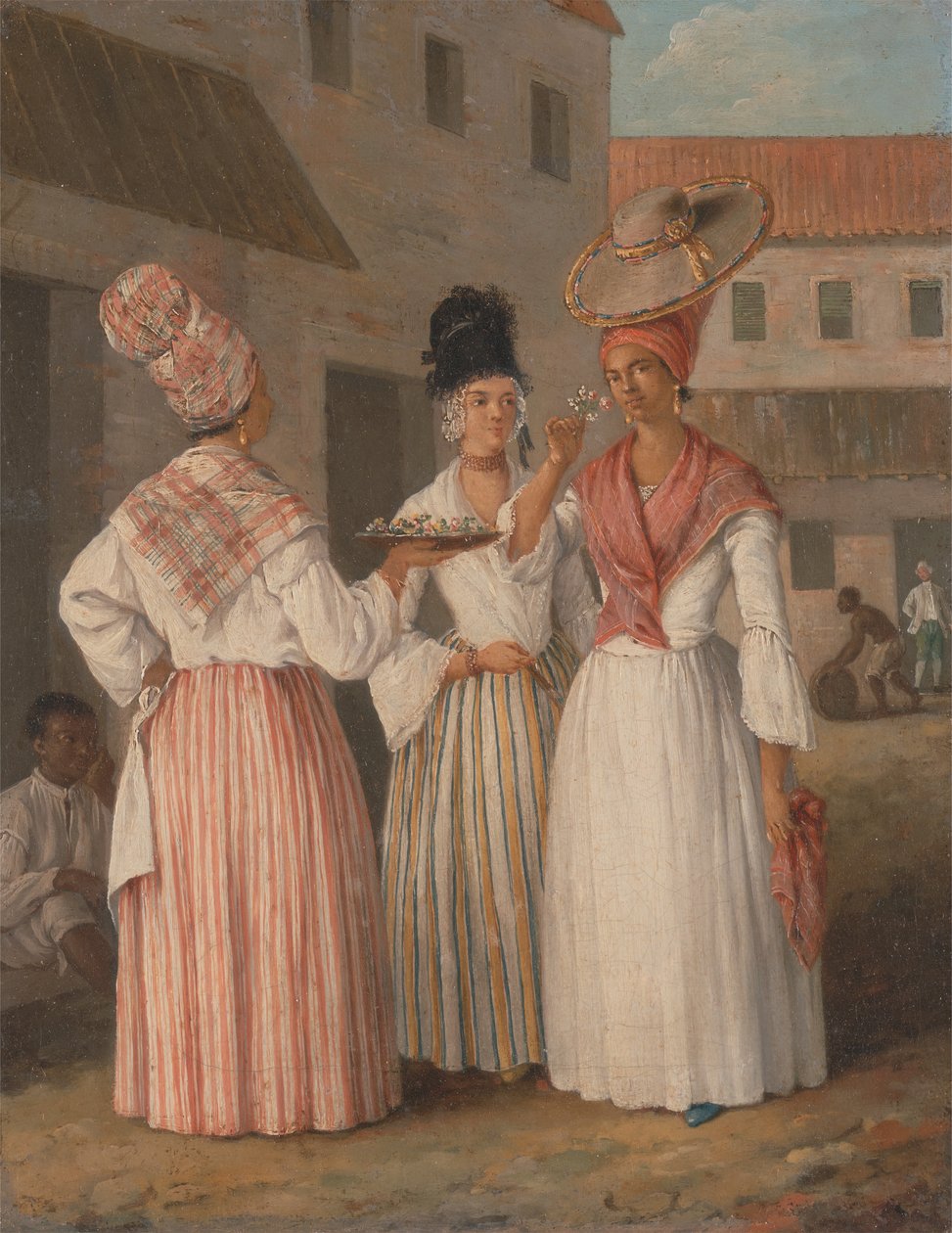En vestindisk blomsterpige og to andre frie farvede kvinder, ca. 1769. af Agostino Brunias