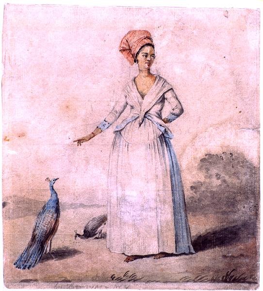Dame med påfugl, ca. 1770 (blæk og vask på papir) af Agostino Brunias