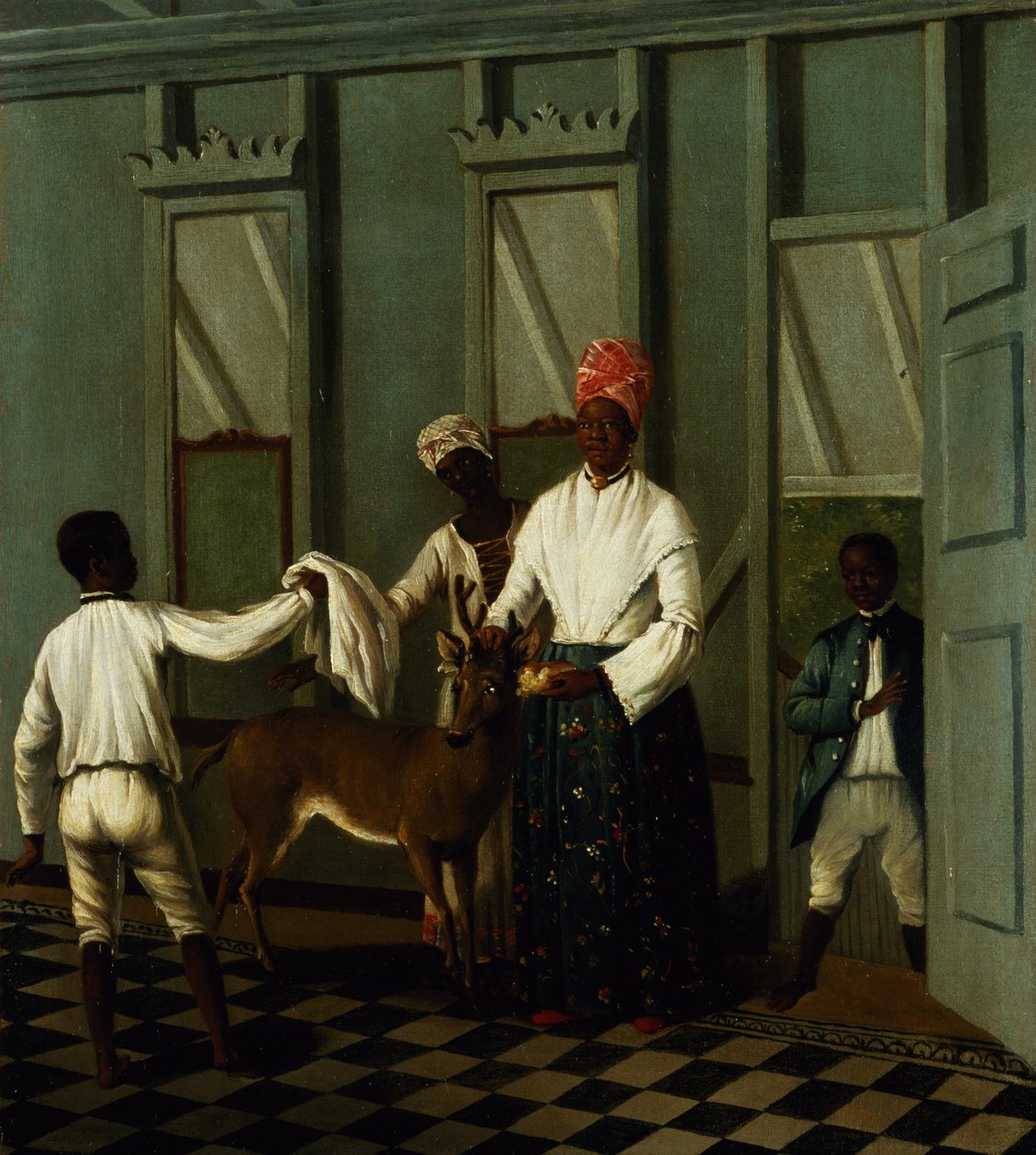 Negertjenere vasker et rådyr (olie på lærred) af Agostino Brunias