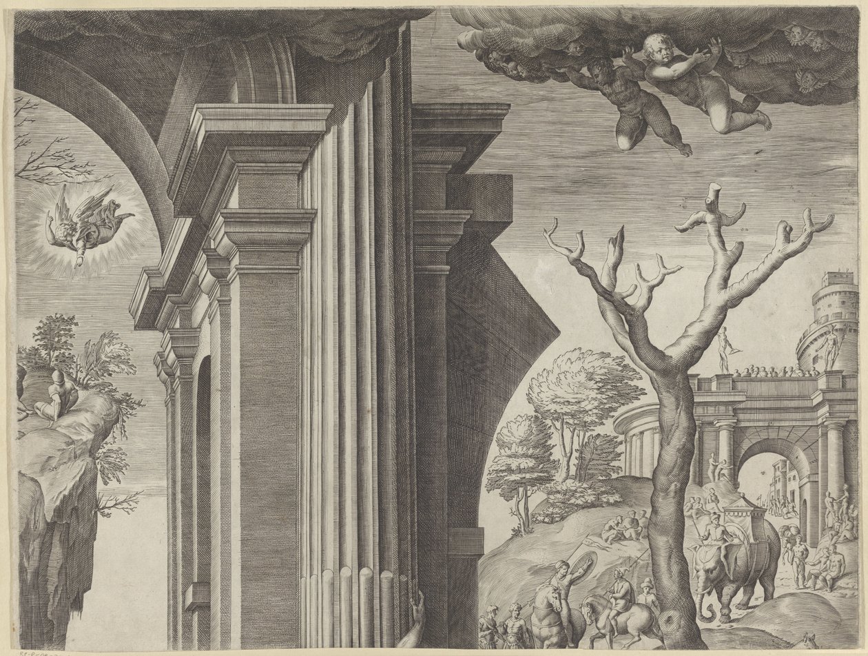Tilbedelse af Magi (øverst til højre) af Agostino Carracci