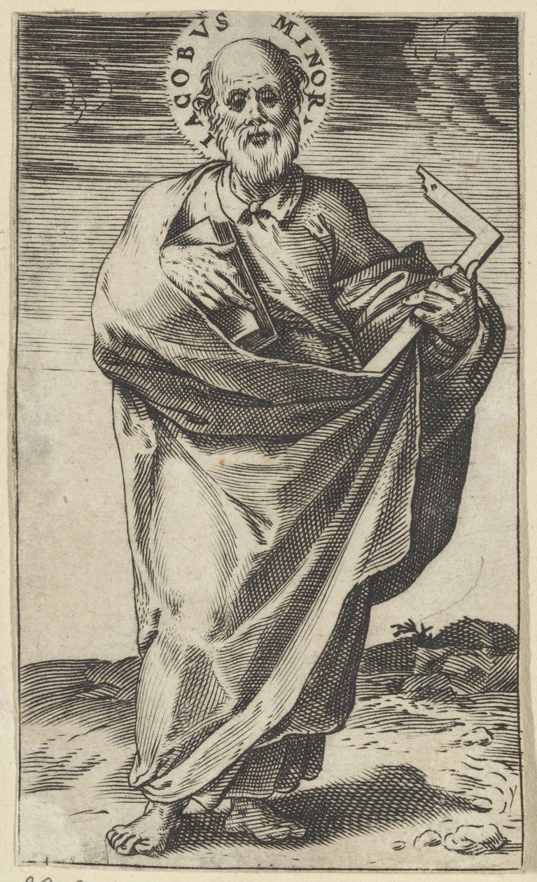 Apostel Jakob den Mindre med bog og firkant Kristus, Maria, Johannes Døberen og apostlene (serietitel) af Agostino Carracci