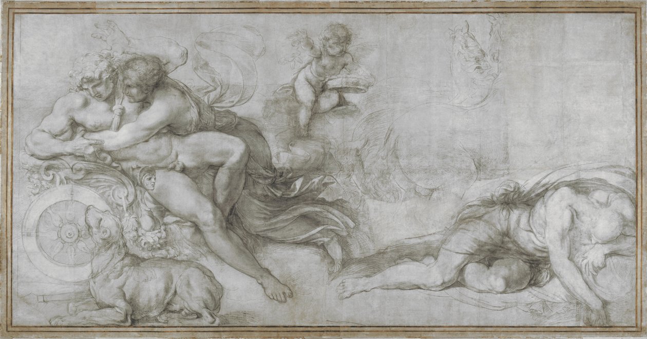Cephalus båret af Aurora i sin Chariot Cartoon til en fresco i Galleriet i Palazzo Farnese, Rom, ca. 1599 af Agostino Carracci