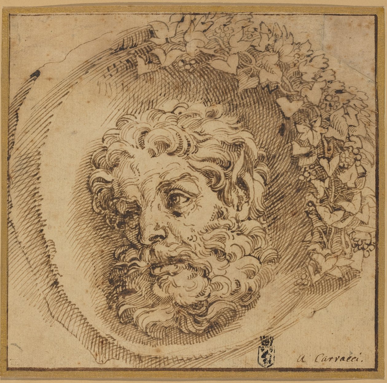 Hovedet af en faun i en konkav runddel af Agostino Carracci