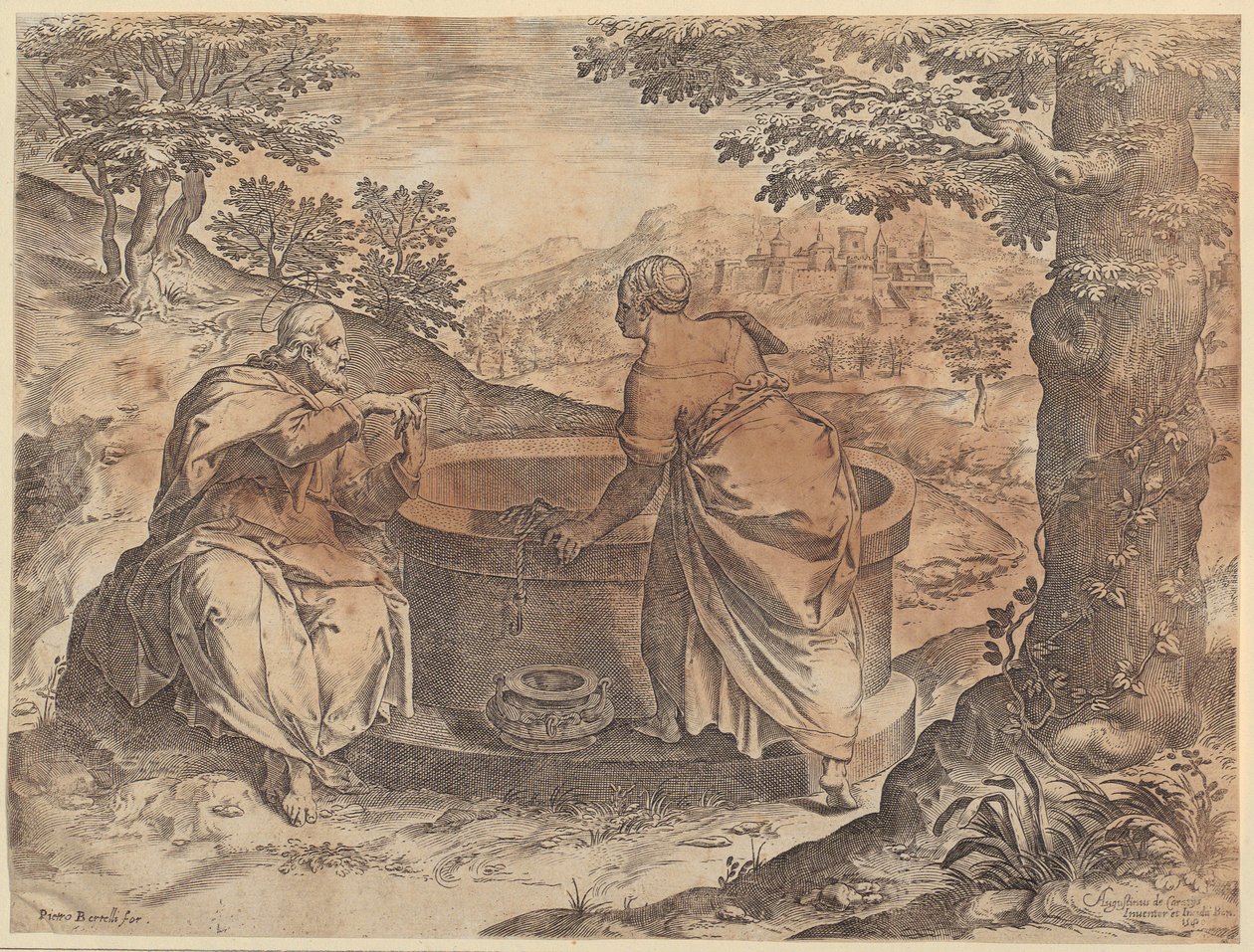 Jesus og den samaritanske kvinde af Agostino Carracci