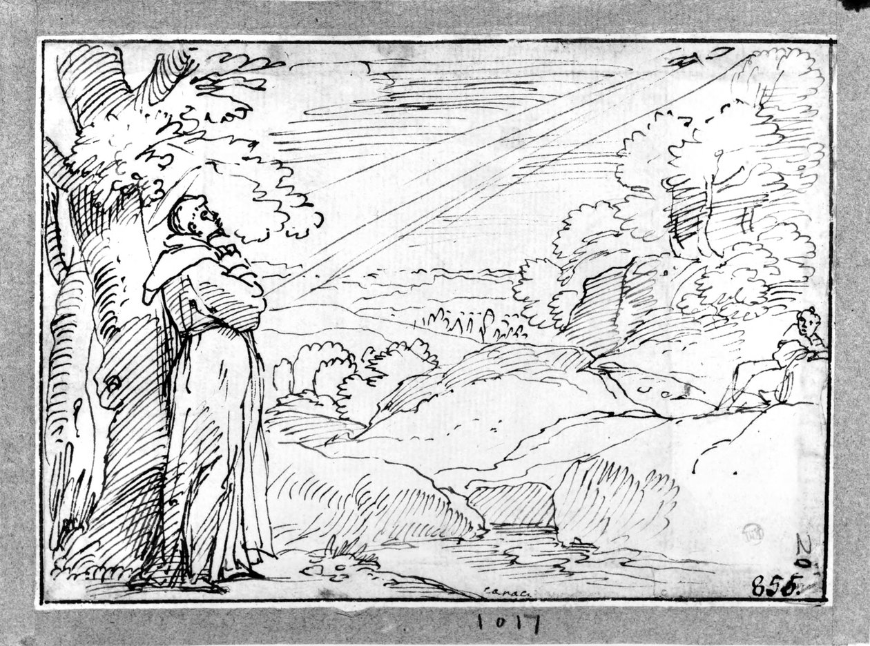 Landskab med Sankt Frans af Agostino Carracci