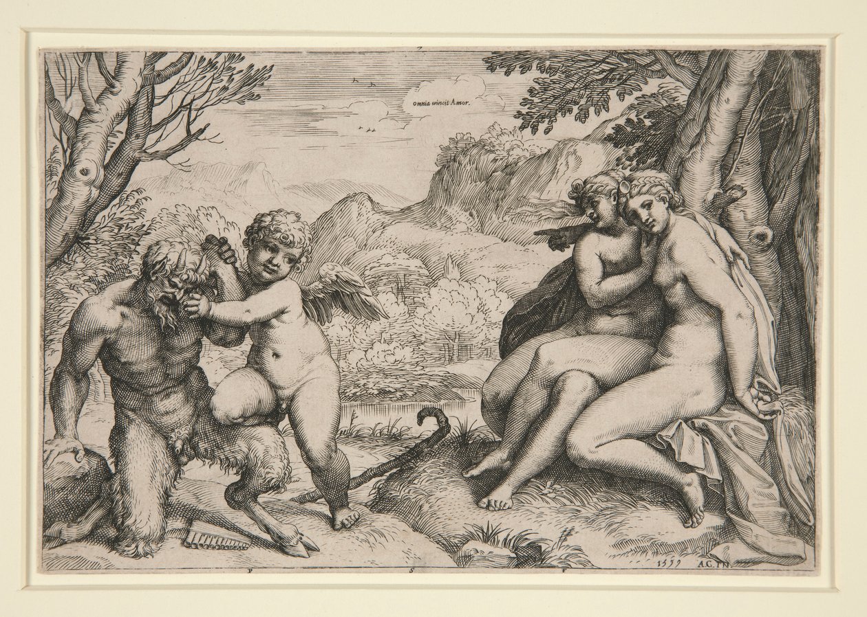 Pan dæmpet af Amor af Agostino Carracci