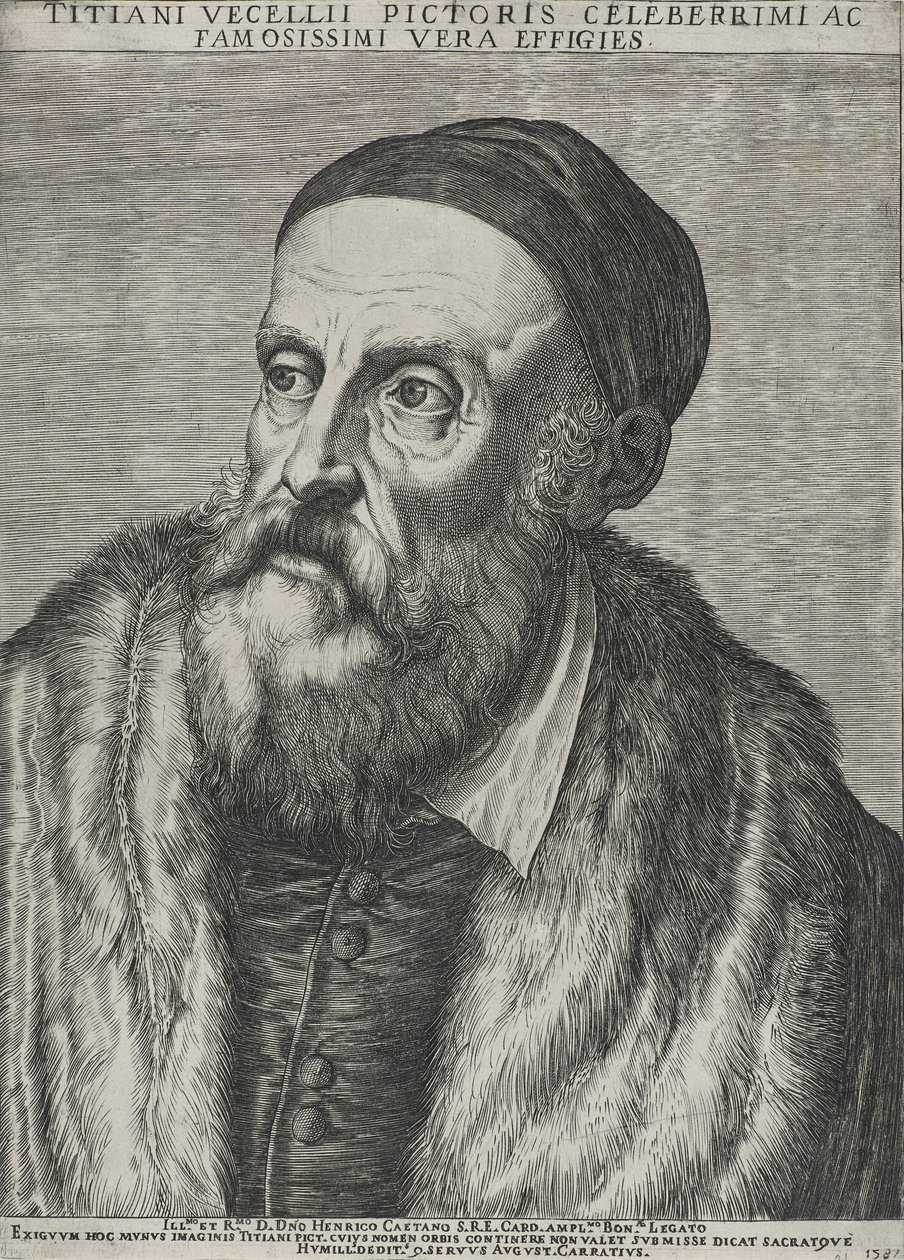 Portræt af Titian, 1587 (gravering på lagt papir med vandmærke) af Agostino Carracci