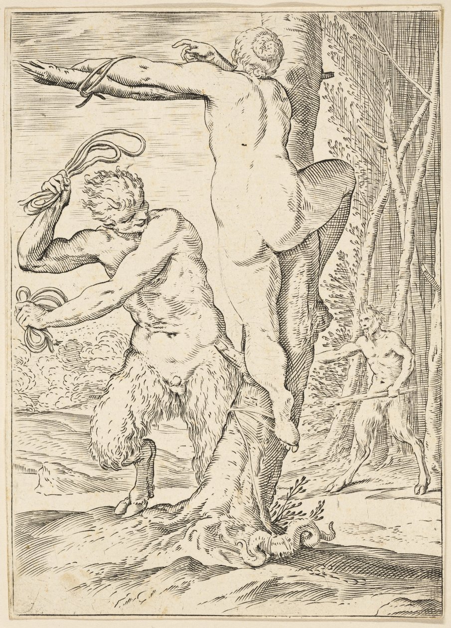 Satyr pisker en nymfe, ca. 1590-95 af Agostino Carracci