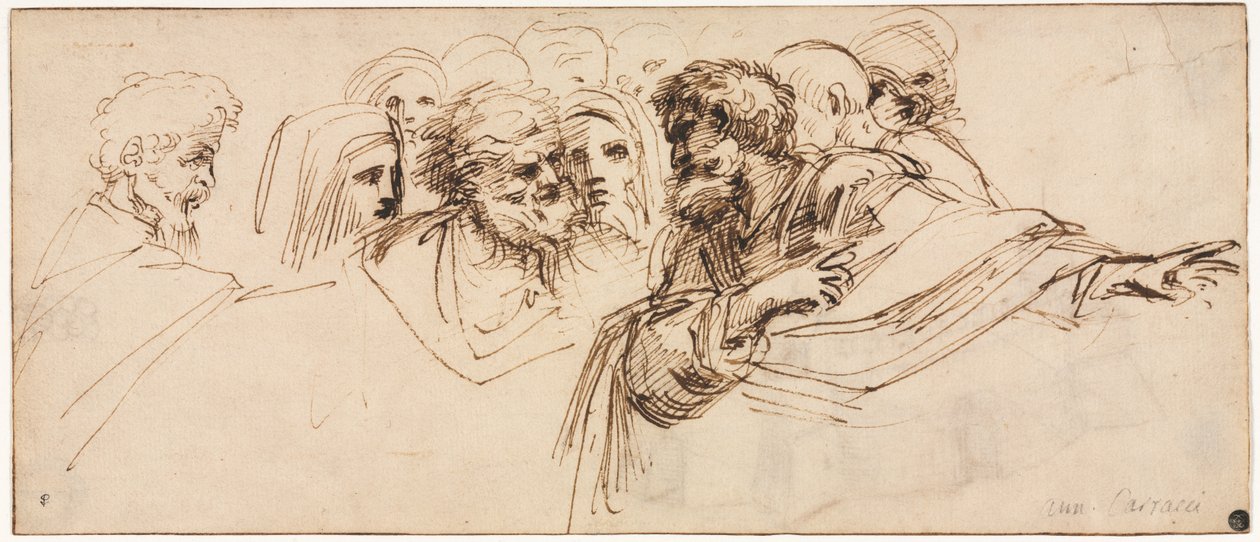 Study of Heads recto, 2. halvår 1500-tallet. af Agostino Carracci