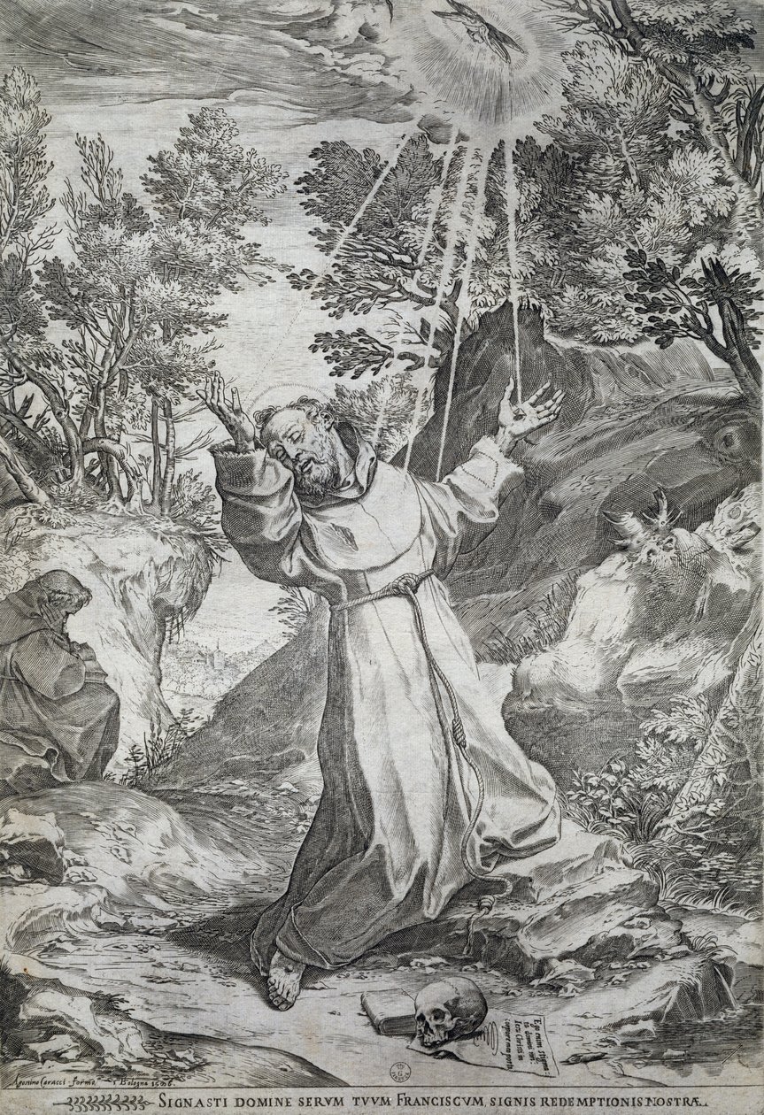 Stigmatiseringen af Saint Francis på La Verna-bjerget (1224) af Agostino Carracci