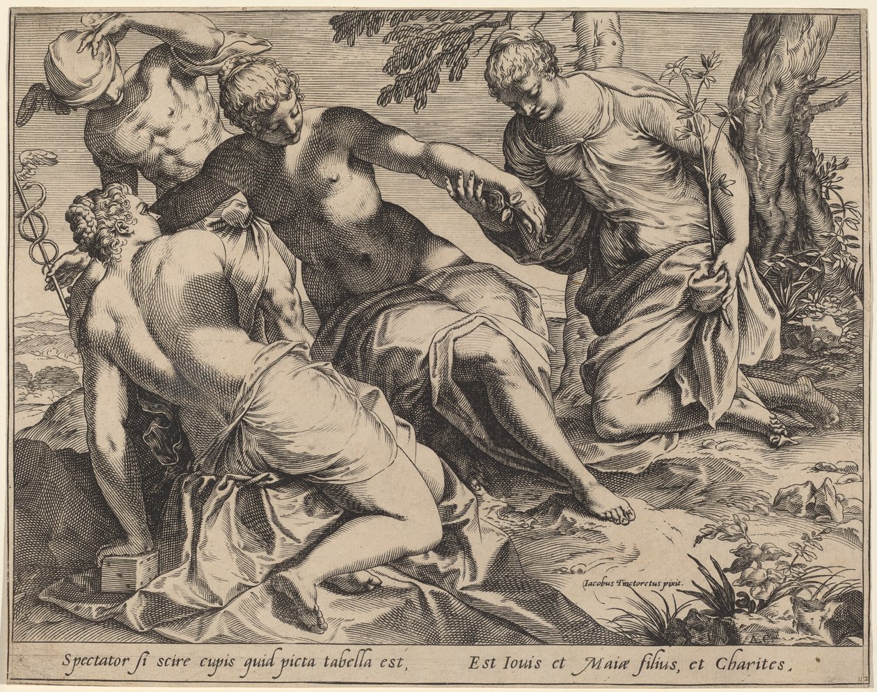 Merkur og de tre nåder af Agostino Carracci after Jacopo Tintoretto