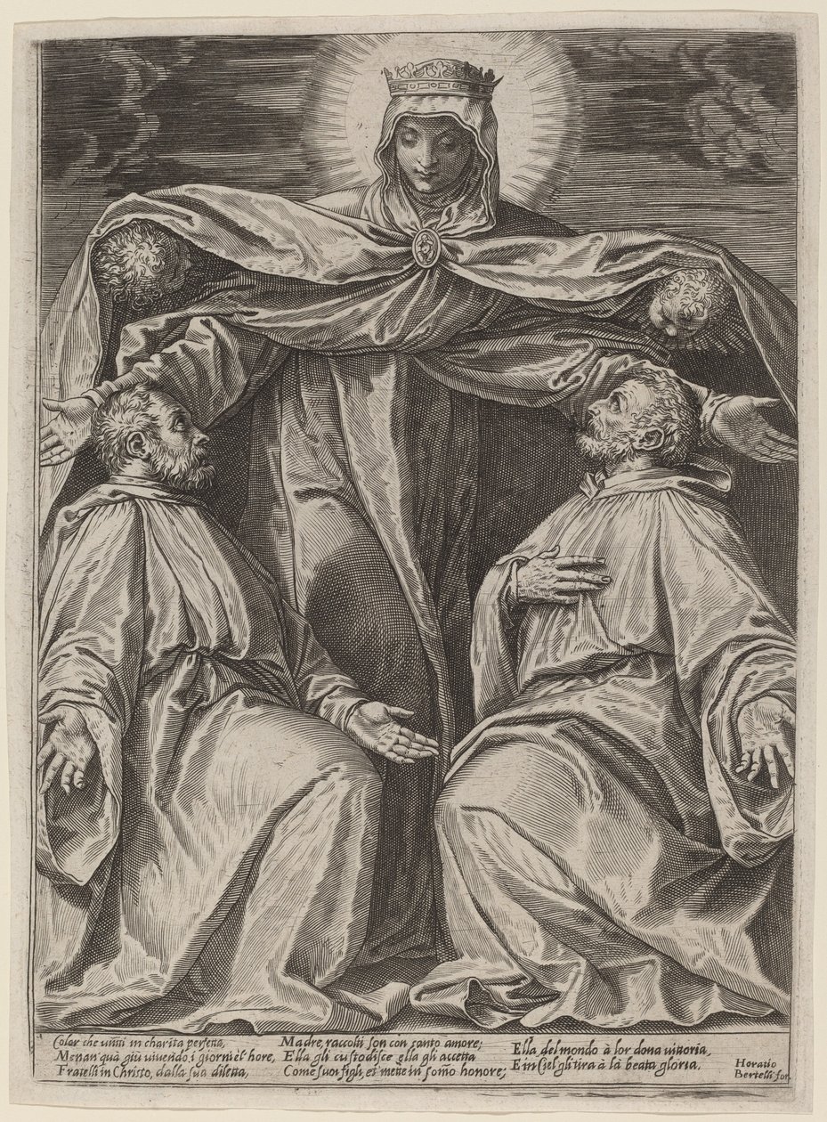 Madonnaen beskytter to medlemmer af et broderskab af Agostino Carracci after Veronese