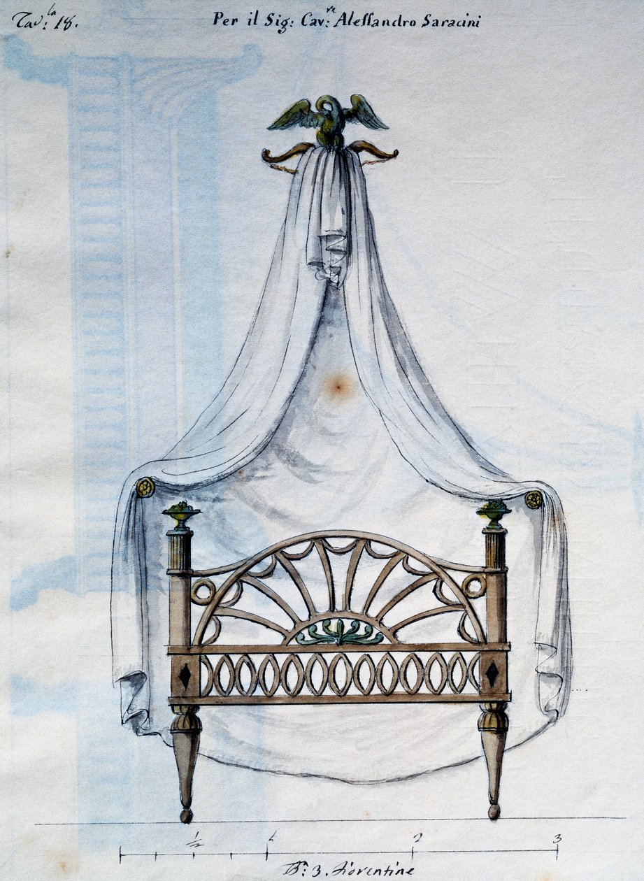 Himmelseng til Alexander Saracens, fra Works of carpenter og låsesmed udtænkt og designet af mig Agostino Fantastici), manuskript 3, plade 18 (1782-1845) af Agostino Fantastici