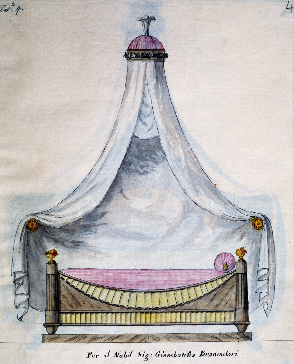Himmelseng til hr. Brancadori, fra Works of carpenter og låsesmed, udtænkt og designet af mig Agostino Fantastici), manuskript 3, plade 4 (1782-1845) af Agostino Fantastici