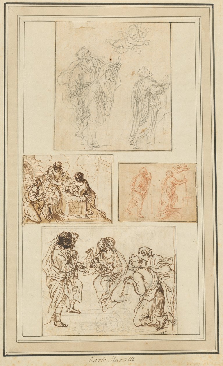 Studier af en apostel ledet af en engel og hyrdernes tilbedelse af Agostino Masucci