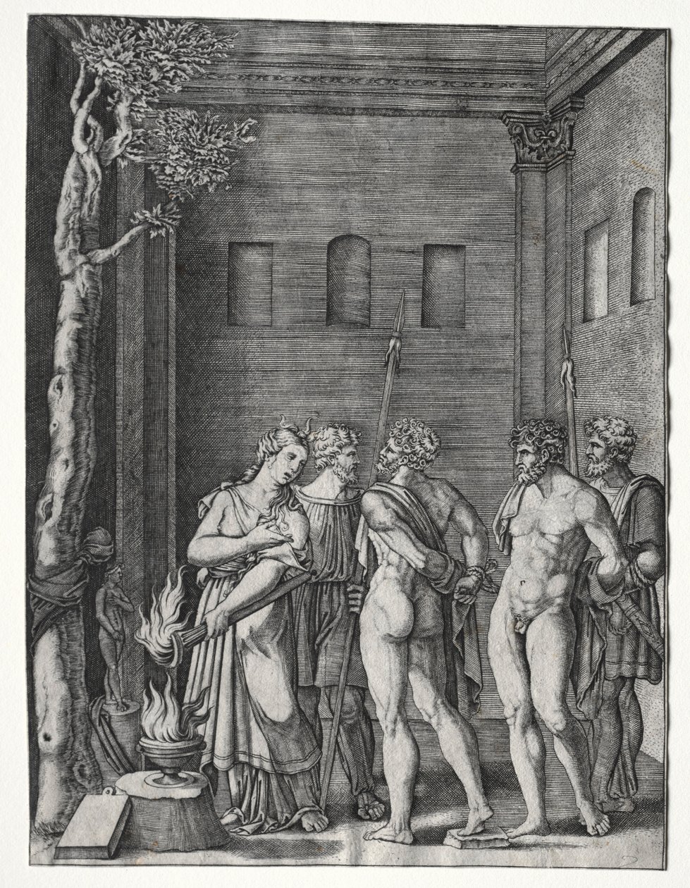 Orestes og Pylades bragt til Iphigenia for at ofre, 15141536. af Agostino Musi