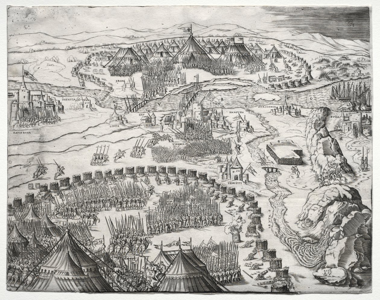 Stillingen og lejren for hærene af Charles V og Soliman II, 1532. af Agostino Musi