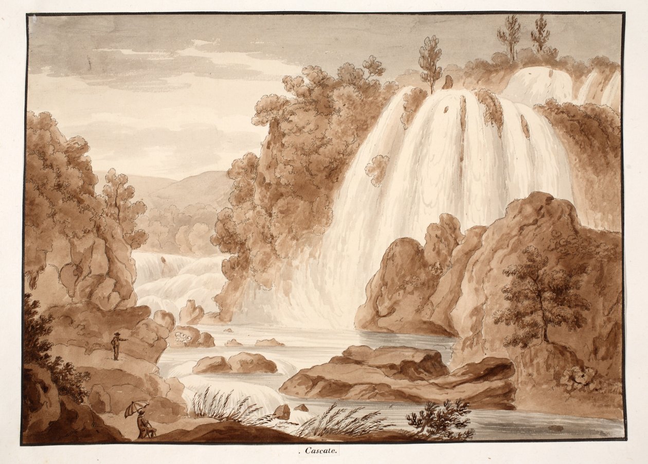 Kaskade i Tivoli, 1833 (radering med brun vask) af Agostino Tofanelli