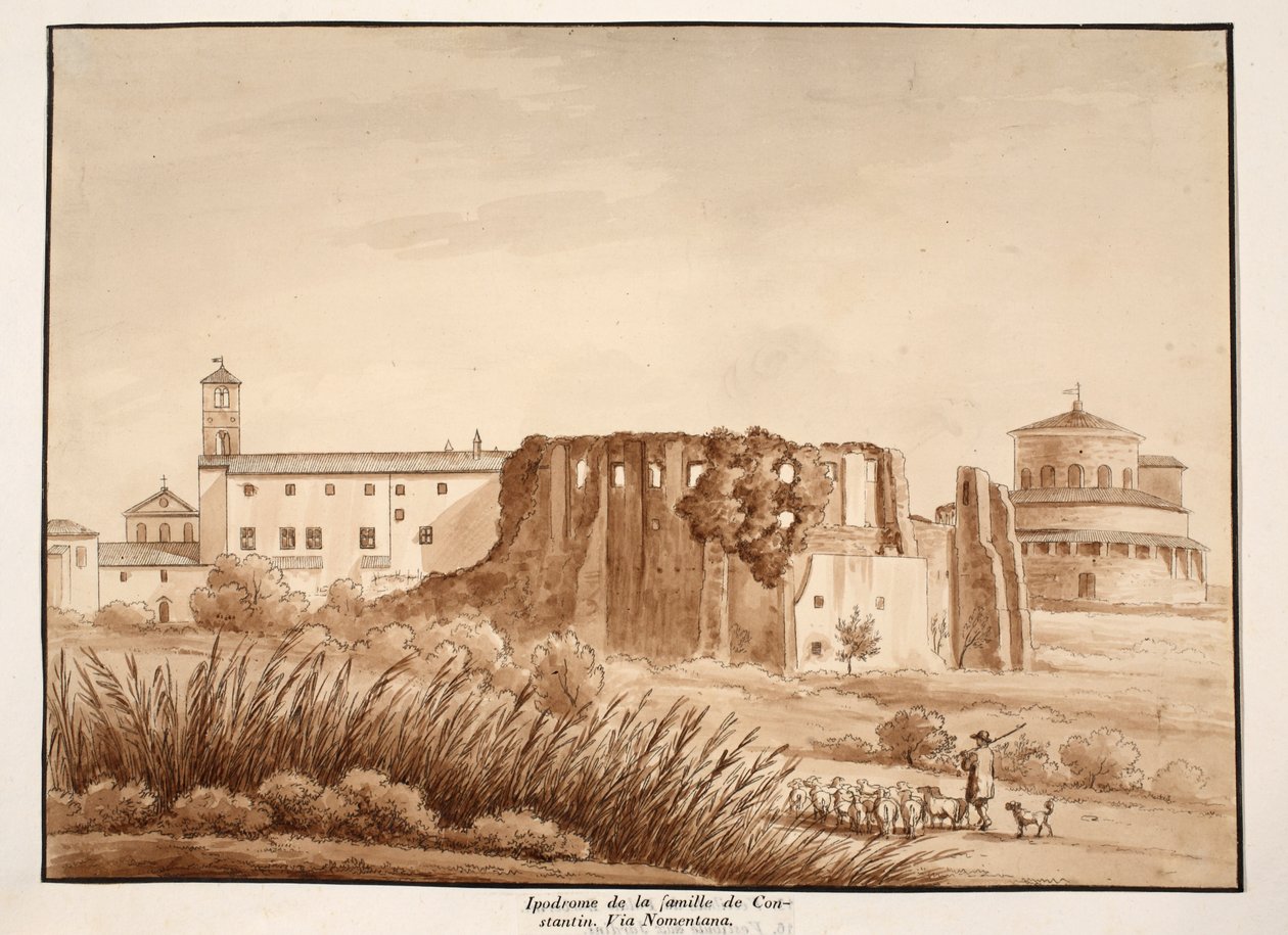 Hippodrome af familien af Constantine, Via Nomentana, 1833 (ætsning med brun vask) af Agostino Tofanelli