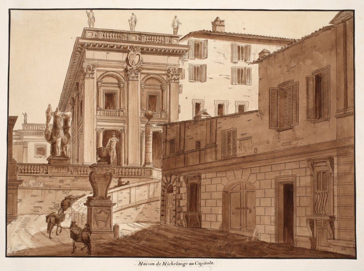 Michelangelos hus på Capitoline Hill, 1833 (ætsning med brun vask) af Agostino Tofanelli