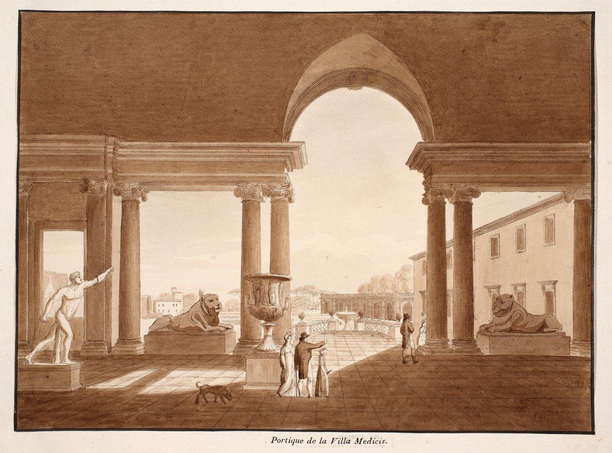 Portico af Villa Medici, 1833 (ætsning med brun vask) af Agostino Tofanelli