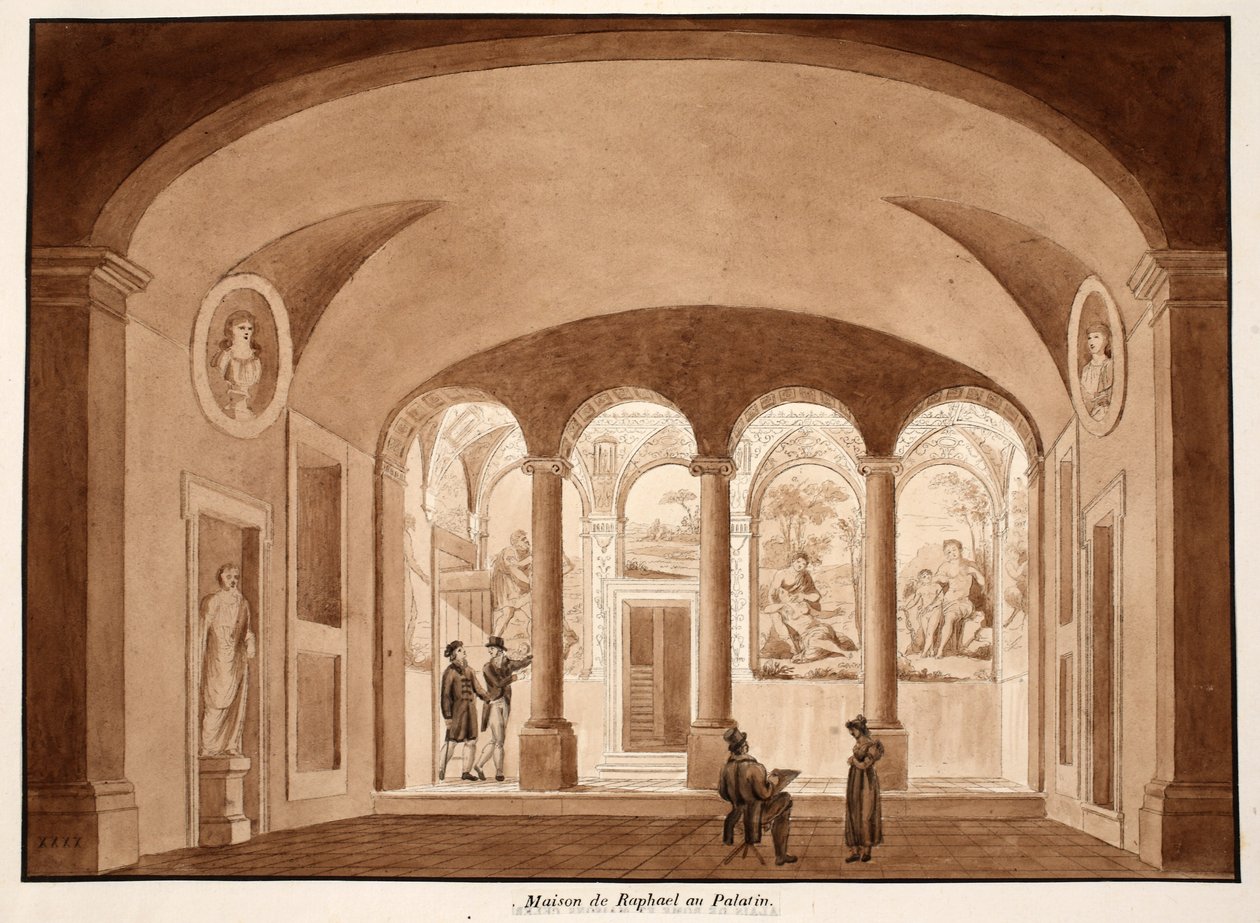 Rafaels hus på Palatinen, 1833 (ætsning med brun vask) af Agostino Tofanelli