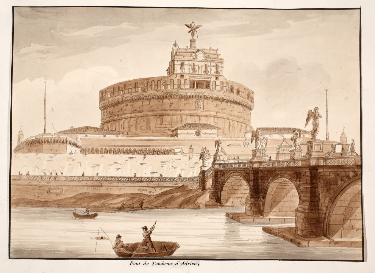 Broen ved Hadrians grav, 1833 (radering med brun vask) af Agostino Tofanelli