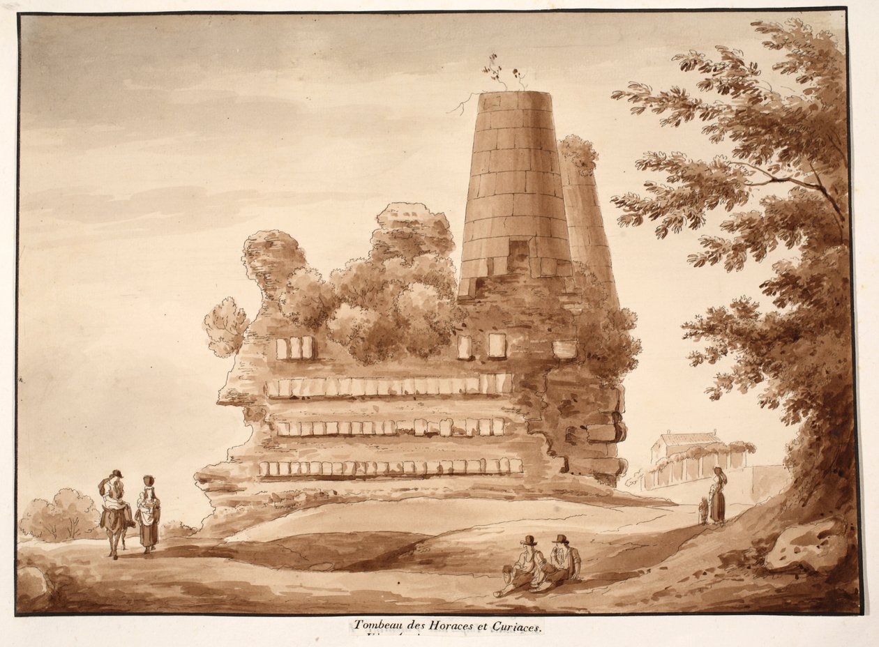 The Tomb of the Horatii og Curiatii, 1833 (ætsning med brun vask) af Agostino Tofanelli