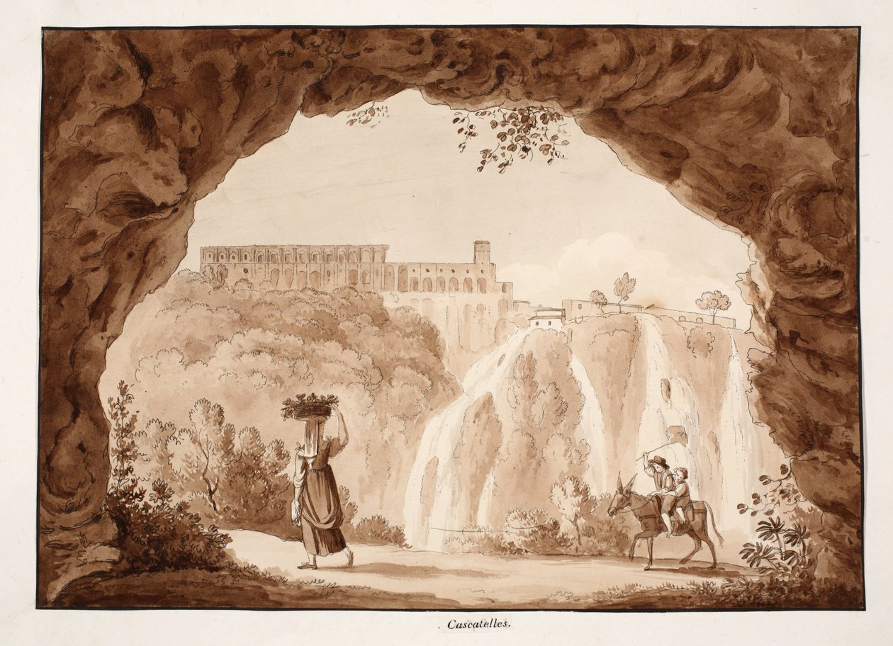 Vandfaldene ved Tivoli, 1833 (ætsning med brun vask) af Agostino Tofanelli