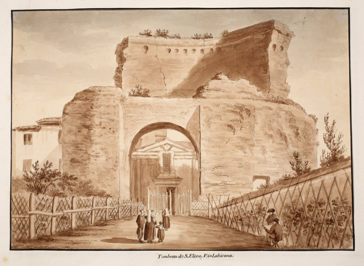 Tomb of Saint Helena, Via Labicana, 1833 (ætsning med brun vask) af Agostino Tofanelli