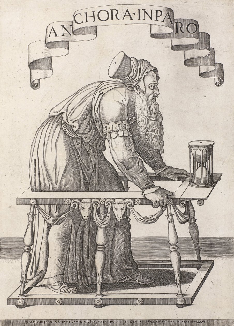 Allegori om alderdom Anchora inparo (titel på objekt) af Agostino Veneziano (attributed to)