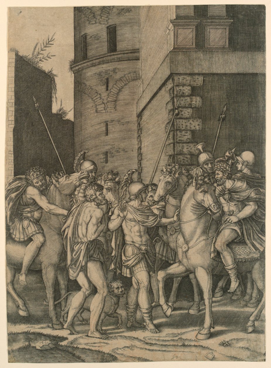 En romersk kejser møder en soldat af Agostino Veneziano