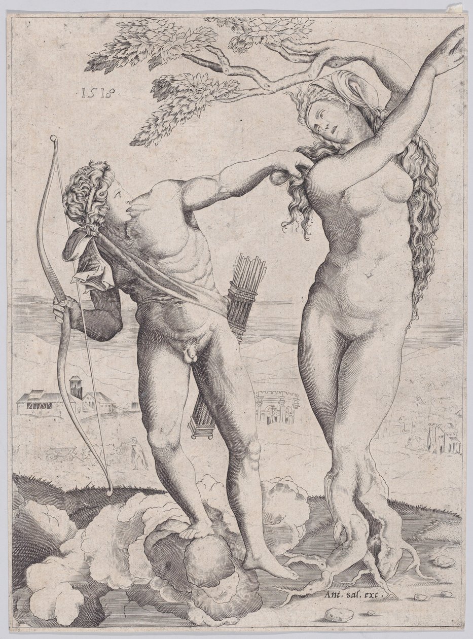 Apollo og Daphne, dateret 1518. af Agostino Veneziano