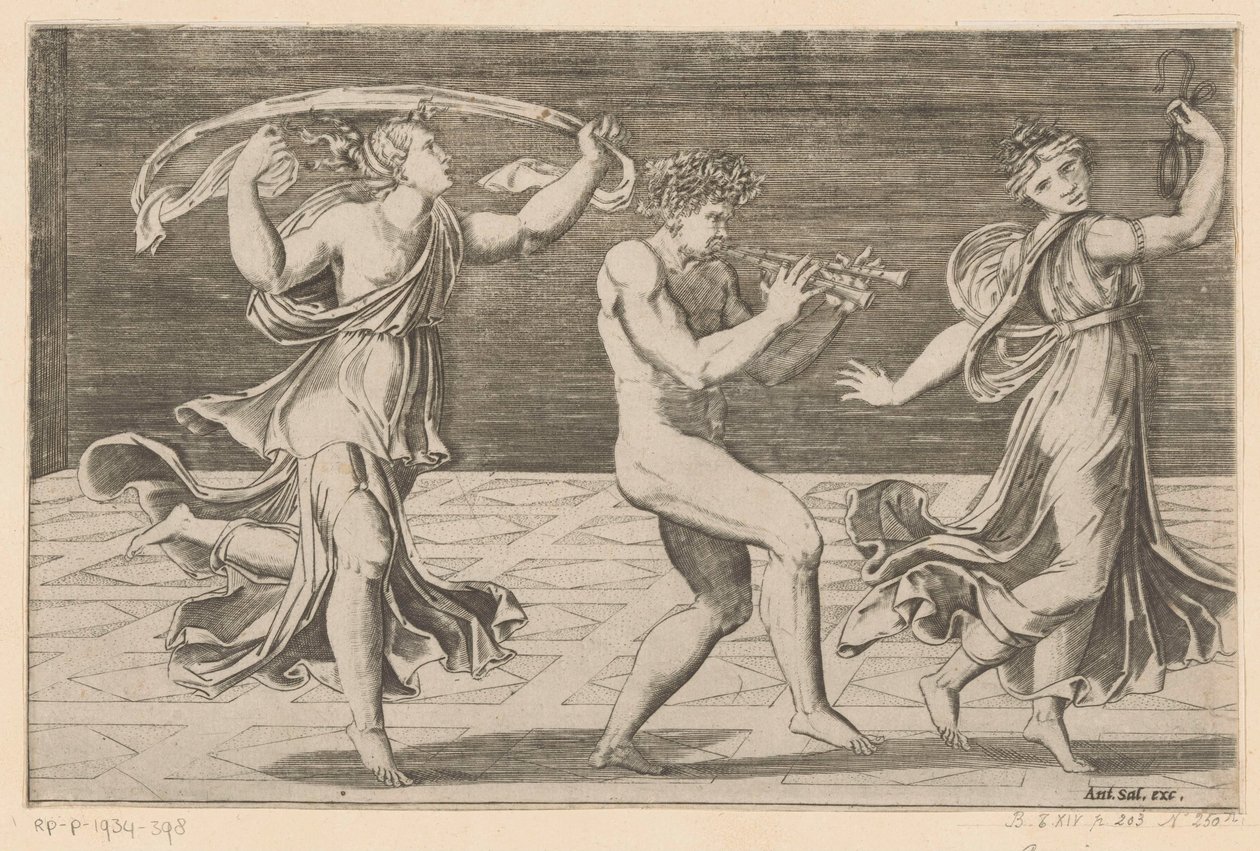 Dansende satyrer og maenader af Agostino Veneziano